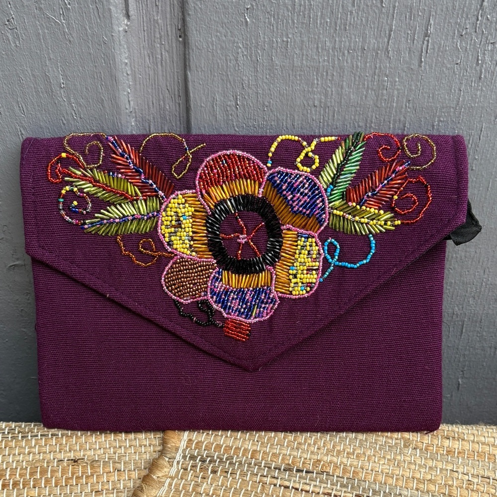 Embroidered Purple Crossbody Bag NWOT